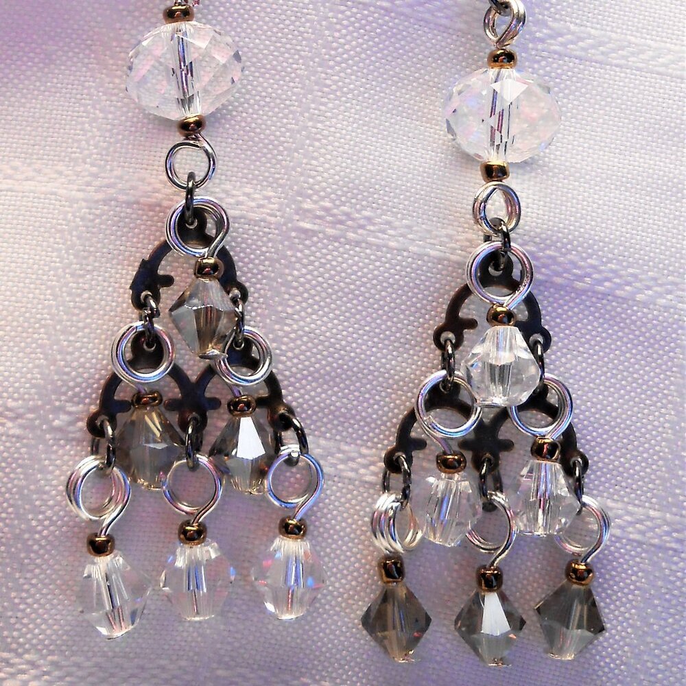 No 654 Beautiful handmade chandelier earrings with glass crystals